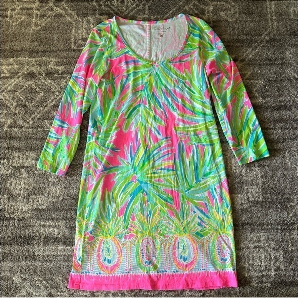 Lilly Pulitzer Beacon Tiki Shift Dress Palm Tree Pineapple Tropical Print